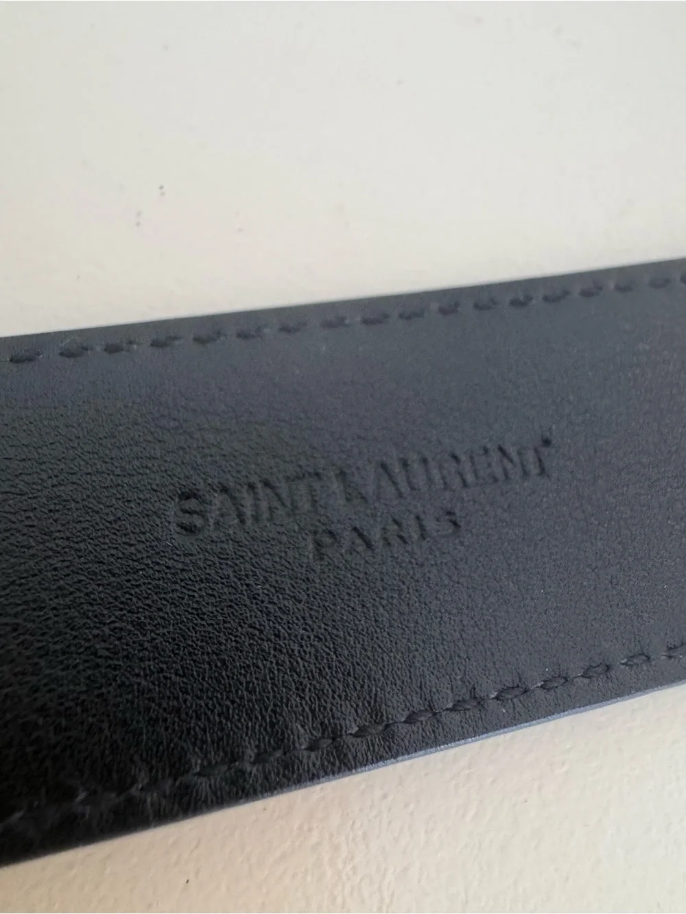 Saint Laurent Black Pebbled Leather Belt with Gold YSL Accent